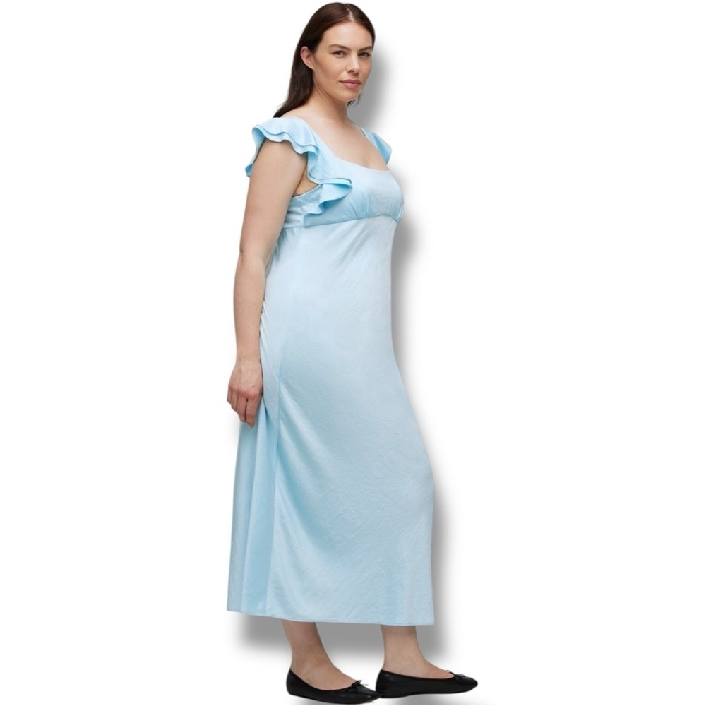 Madewell NWT Sky Blue Empire Waist Silky Maxi Dress with Ruffle Shoulder Detail - Picture 2 of 16